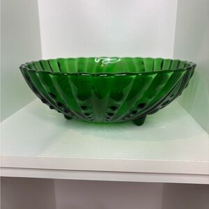 Vintage MCM Anchor Hocking Forest Green Burple Inspiration 3 Footed Bowl